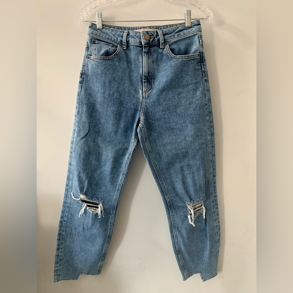 ASOS - Petite High Waist Slim Jeans w/ Asymmetrical Hem in Medium Blue (Size 28) - Picture 4 of 6